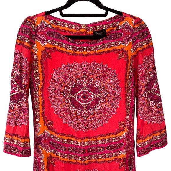 Laundry By Shelli Segal Size 4 Red & Orange 3/4 Sleeve Printed Dress - Picture 7 of 11